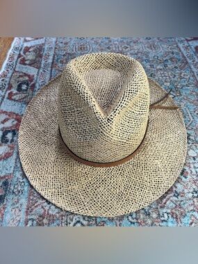 Vintage Straw Fedora Hat with Leather Band - Natural